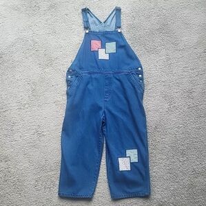 Mountain Lake Overall Womens Medium Blue Jeans Denim Cropped Capri Bib Patchwork